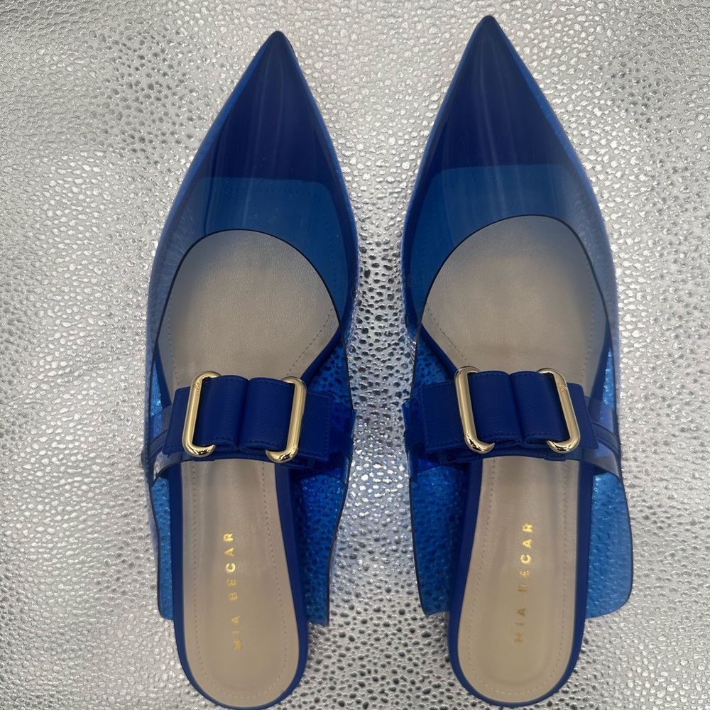 Chic Blue Mules with Gold Buckle - Picture 5 of 8